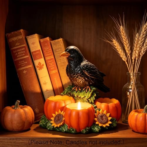 Halloween Raven Candle Holder with 3 Pumpkin Tealight Holders