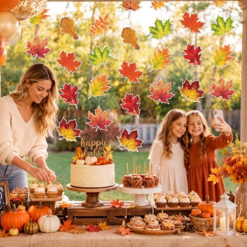 Xinnun 8 Pcs Fall Leaf Hanging Garland Realistic Maple Party Decorations