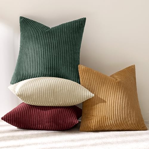 MIULEE Corduroy Decorative Throw Pillow Covers Christmas Red Green 18x18
