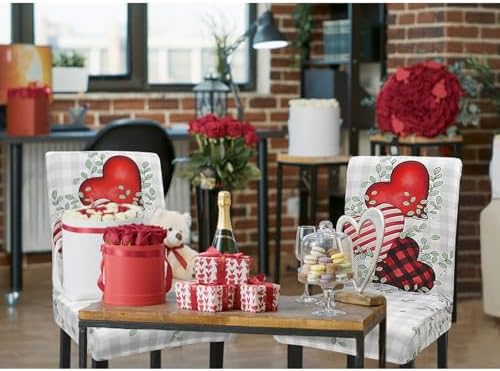 Valentines Chair Covers Set of 4 Spring Hearts Stretch Parsons Slipcovers