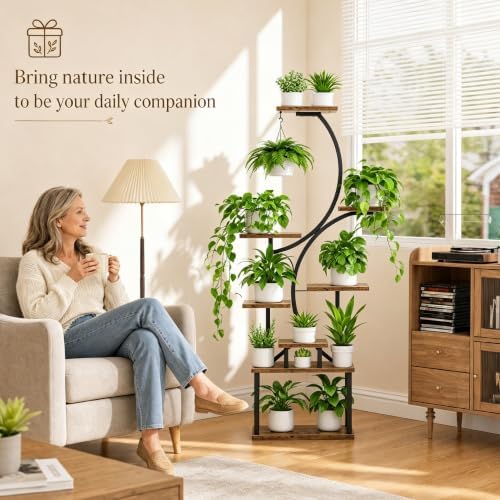 BACEKOLL Plant Stand Indoor with Grow Light, 8 Tier Corner Plant Shelf Tall