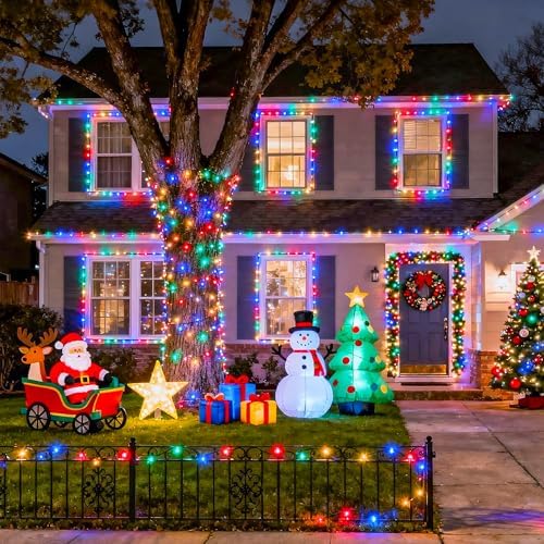 JMEXSUSS 200 LED Multicolor Christmas Tree Lights Outdoor Indoor Clear Wire