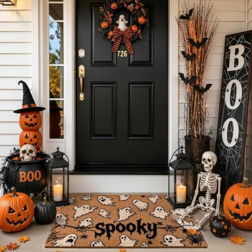 Kelarea Halloween Door Mat Spooky Ghost, 17" x 29" Non-Slip Outdoor/Indoor