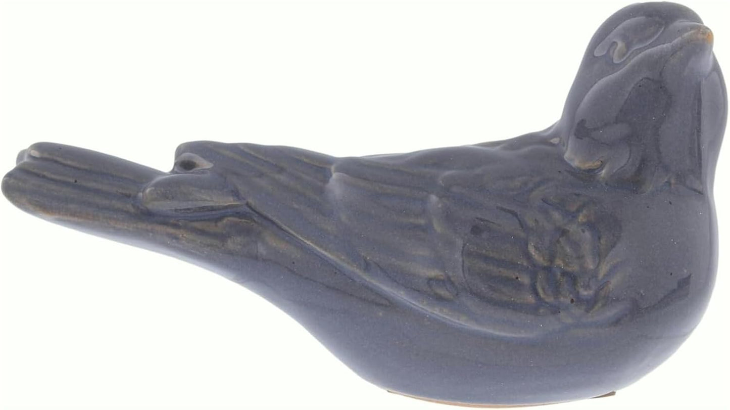 Ceramic Bird Figurine Gray Songbird / Blue