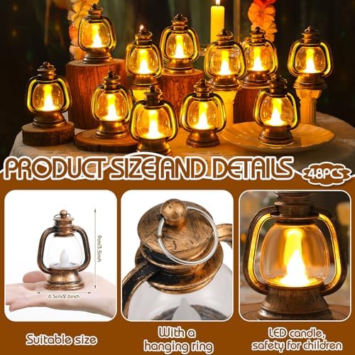 Ferraycle 48 Pcs Mini Lanterns 4 Inch Retro Gold Lamp Table Centerpieces