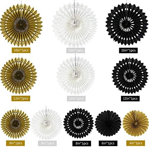 BEISHIDA Honeycomb Round Paper Fan Black Gold White Hanging Party Supplies