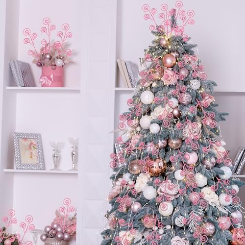 Ysleen 50 Pcs Glitter Tree Picks and Sprays Twigs Branches, Pink