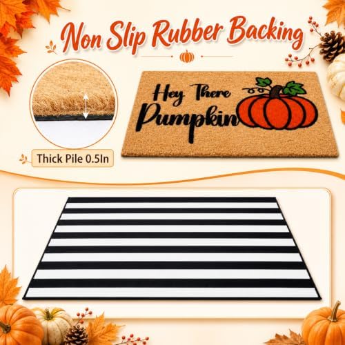 2 Pcs Fall Pumpkin Welcome Doormat-Fall Decor Black White Door Mat Set