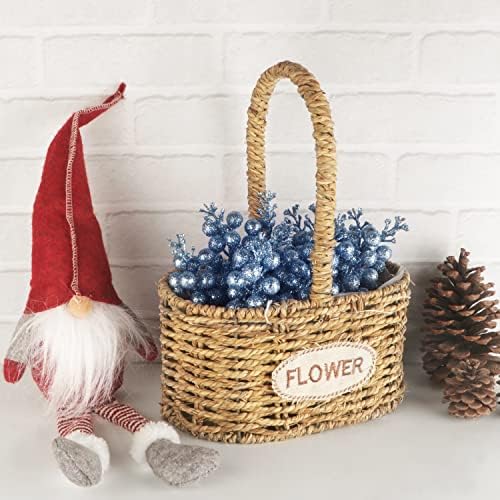 24 Pack Glitter Blue Berry Stems,7.5 Inch Christmas Sparking Red Faux Winter Berry Sprigs,Artificial Red Berries Branches for Christmas Tree Garland Wreath Crafts Season Winter Home Decor