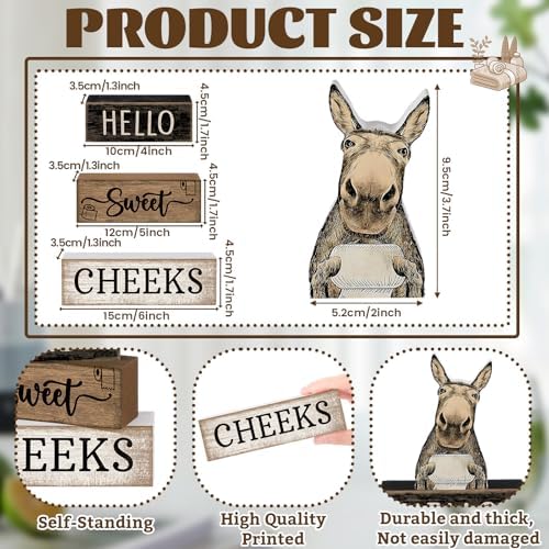 Moucuny 4 Pcs Hello Sweet Cheeks Bathroom Decor Wooden Signs Donkey