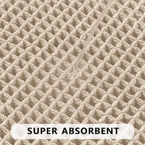 MIULEE Set of 2 Waffle Bathroom Rugs Boho Bath Mat Pale Beige 17x24 Inch