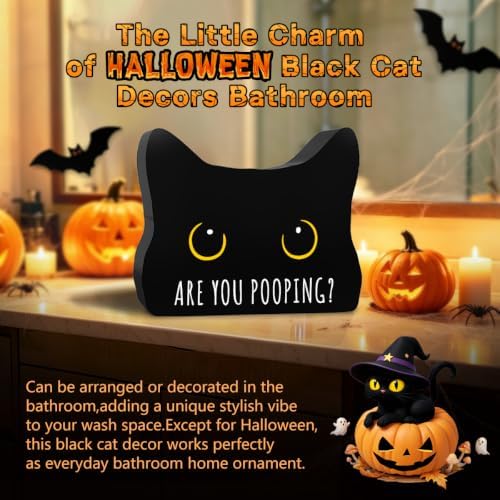 Black Cat Halloween Bathroom Decor Sign, Cute Halloween Black Cat Gifts