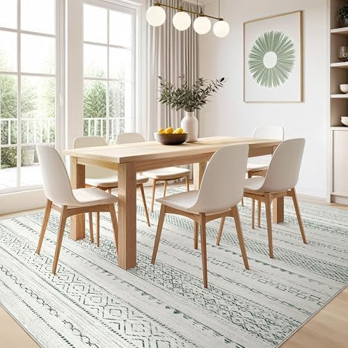 Nakagishi Green Rug Living Room 6x9: Washable Boho Large Neutral Farmhouse Soft Area Rugs Modern Stain Resistant