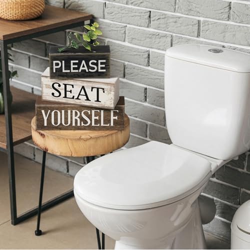 Moucuny 4 Pcs Please Seat Yourself Sign Wooden Bathroom Farmhouse Decor