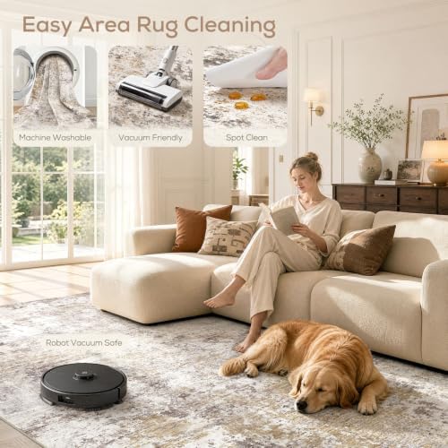 Nakagishi 10X14 Area Rugs for Living Room: Washable Modern Abstract Rug with Non-Slip Silicone Backing Low Pile Soft