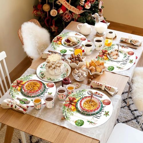 50 Pack Christmas Paper Placemats Disposable 13.4 Inch Christmas Ball Place Mats Xmas Decorative Round Table Mats for Winter Holiday Birthday Wedding Baby Shower Party Supplies