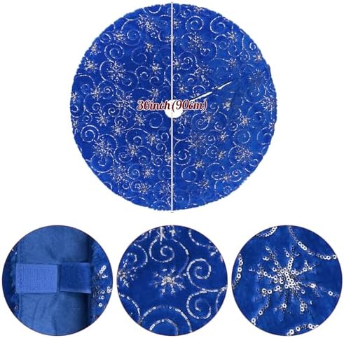 Christmas Tree Skirt Blue 36 inch Silver Christmas Tree Skirt Snowflakes Faux Fur for Xmas Holiday Home Party Decorations