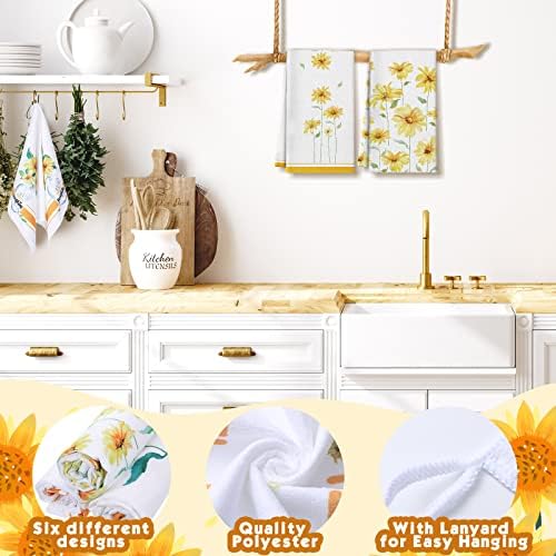 Redbaker 6 Pcs Sunflower Kitchen Towels Yellow Daisy Dishcloth Decorative
