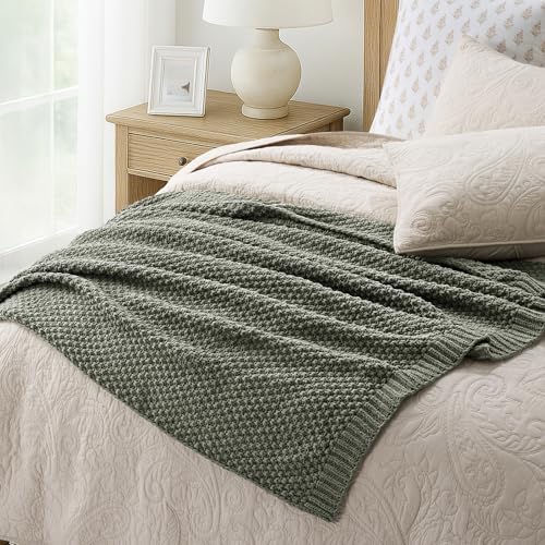 EVERGRACEHOME Chunky Chenille Knit Throw Blanket, 50x60, Dried Thyme Green