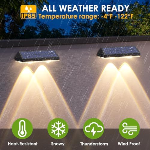 Solar Fence Lights Outdoor, IP65 Waterproof LED, 3 Mode, 12H, Black,12PK