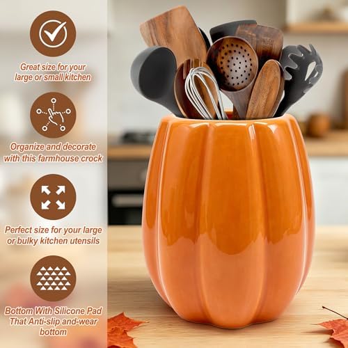 pinata Fall Kitchen Decor, Ceramic Fall Pumpkin Utensil Holder