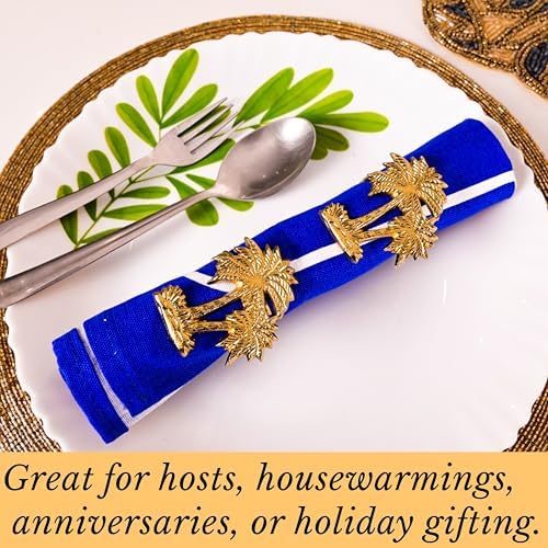 Alpha Living Home Palm Tree Napkin Rings, Gold, Set of 12