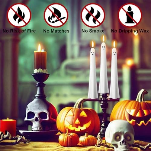 Halloween Ghost Flameless Taper Candles Flickering Remote Timer