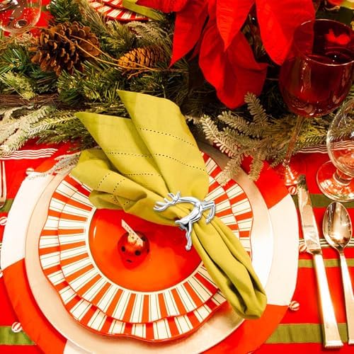 ZeeDix Christmas Silver Reindeer Napkin Rings Set of 24 for Table Decor