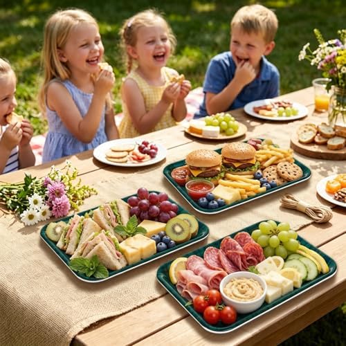 JarThenaAMCS 3Pcs Green Blue Tartan Plaid Serving Trays Vintage Plaid Reusable Serving Dishes Melamine Platter for Christmas Birthday Baby Shower Party Sharing Food Supplies