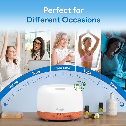 ASAKUKI Essential Oil Diffuser for Home, 500ML Aromatherapy Humidifier