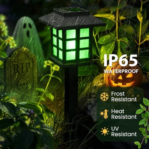 GIGALUMI Halloween Solar Lights Outdoor,12ps Green Halloween Decorations.