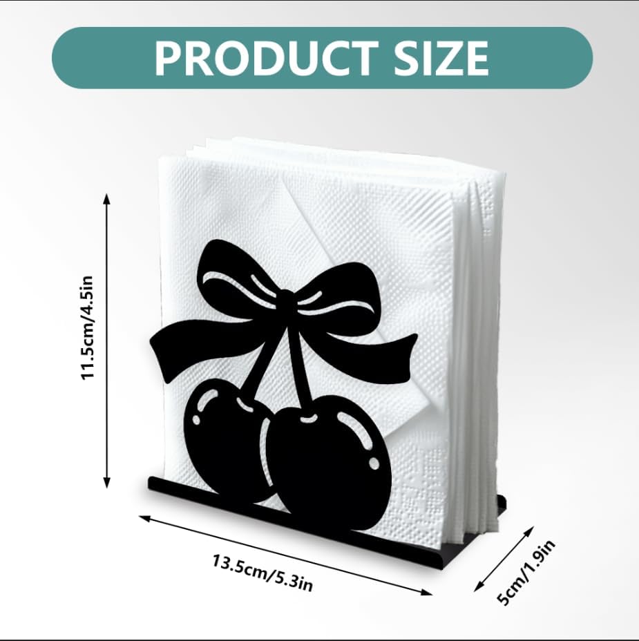 Decorative Metal Napkin Holder / Cherry / Black / 5.3 x 4.5 x 1.9