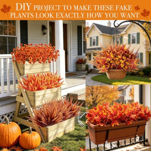 16 Bundles 5 Styles Artificial Fall Flowers for Outdoors Fall Decoration