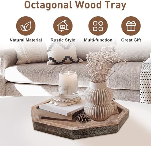 Rustic Candle Holder Plate Small Wooden Decorative Tray for Coffee Table