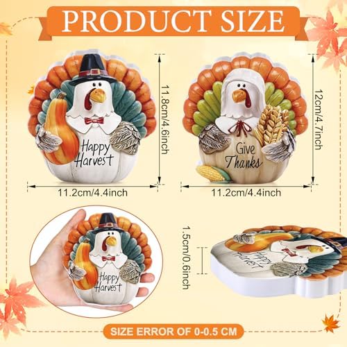 Menkxi 2 Pcs Thanksgiving Turkey Figurines Wooden Turkey Decor for Home Fall Harvest Indoor Table Centerpieces for Autumn Fall Thanksgiving Home Office Desk Party Supplies