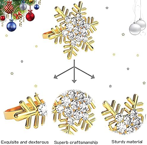 Christmas Napkin Rings Set of 6, Metal Winter Gold Snowflake Napkin Holders Wedding Dinner Parties Home Table Decors Winter Decorations Christmas Decors
