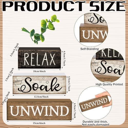 Moucuny 4 Pcs Bathroom Shelf Decor Sign Farmhouse Wooden Bathroom Decor