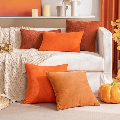 MIULEE Soft Chenille Fall Throw Pillow Covers Rust 16x16 Inch Pack of 2