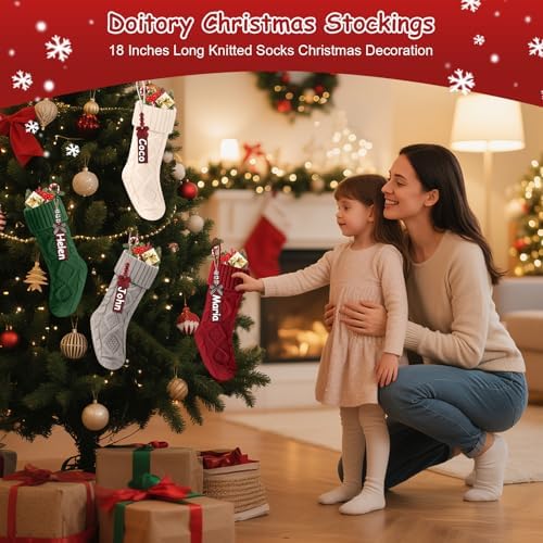 Christmas Stockings 18 Inches,Long Knitted Stocking with Name Tags