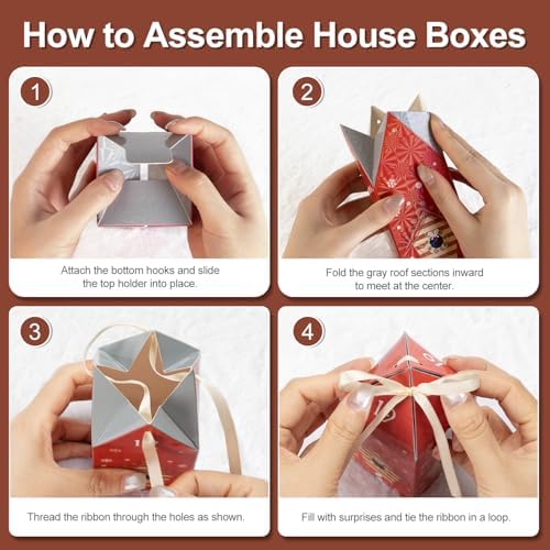 DIY Christmas Advent Calendar Boxes to Fill, 25 Numbered Empty Advent Calendar Houses Boxes, Countdown Advent Calendars Surprise Gift Boxes for Kids Family Friends, XMAS Holiday Decor -25 Designs