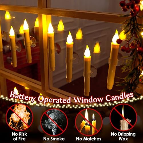 Enhon 12Pcs Dusk to Dawn Christmas Window Candles with Battery, Suction Cup