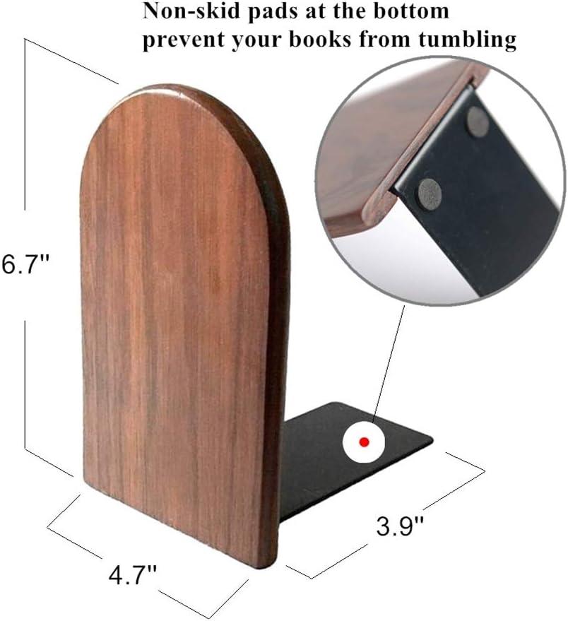 Wood Bookends / Office Book Stand / Walnut A-1 Pair / Black