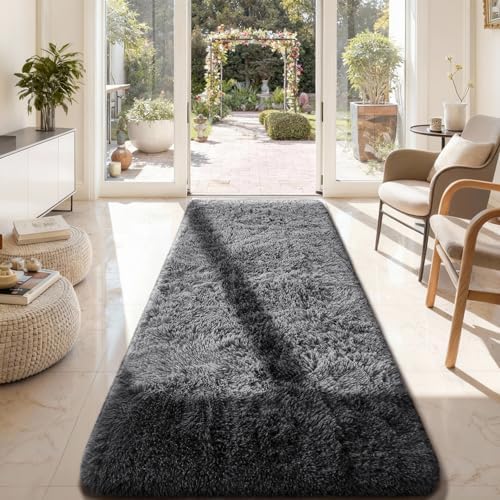 Ophanie Runner Rug for Hallway, 3x8 Washable Non-Slip Fluffy Soft Bedside Rugs, Bedroom Living Room Shaggy Carpet for