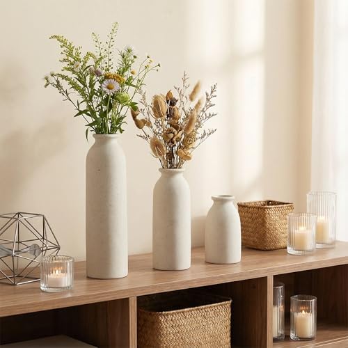 Beige Ceramic vase Set-3 Flower vases for Decor / 3set-tall Beige