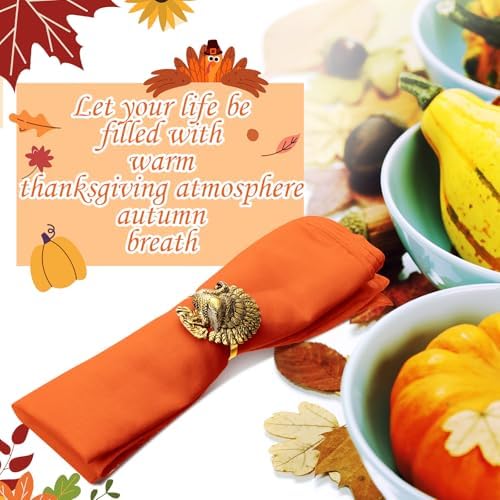 WILLBOND 12 Pcs Thanksgiving Turkey Napkin Rings Bulk Metal,Gold-Colored