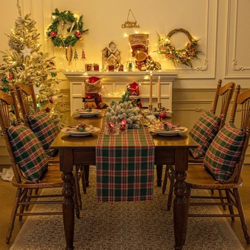 Softalker Christmas Checkered Tartan Table Runner, Green, 13 x 48 Inch