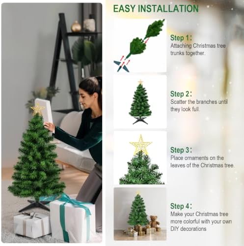 DUUDO 4FT Premium Hinged Artificial Holiday Small Mini Christmas Tree for Tabletop,Home, Office, Indoor and Outdoor Holiday Decoration,Easy Assembly Metal Hinges & Foldable Base