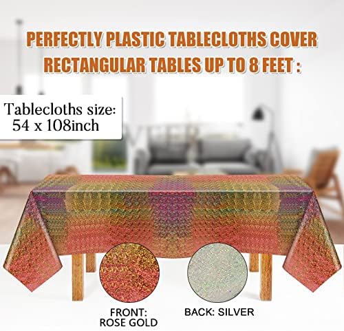 3 Pack Iridescent Tablecloth, 54" x 108" Birthday Party Table Cloths Iridescence Plastic Disposable Table Covers Iridescent Party Decorations, Birthday Decor Tablecloth for Buffet Table