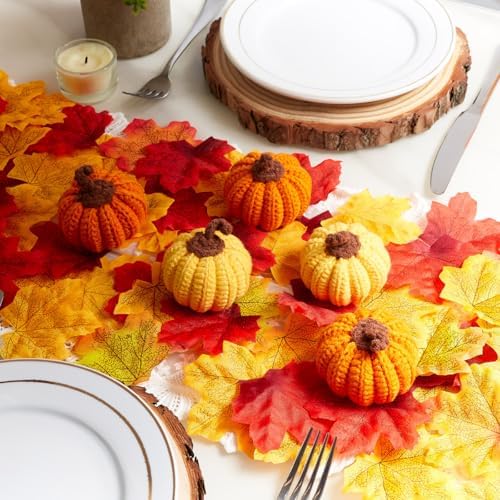 DUQGUHO Orange Pumpkin Decor Crochet Small Decorative Pumpkins Knitted Gift Mantel Thanksgiving Table Decorations 5 Pcs