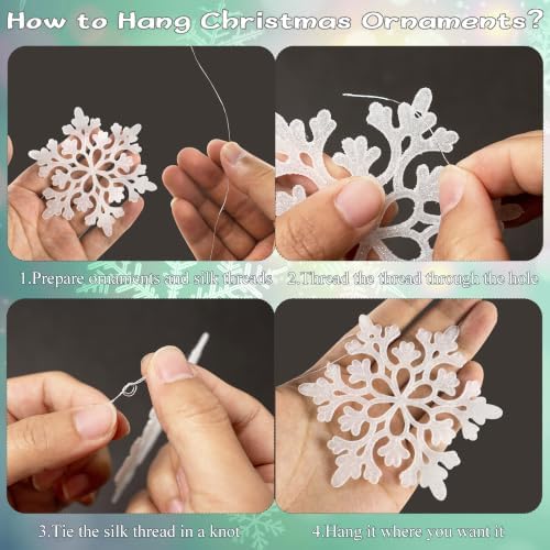 White and Silver Christmas Snowflake Ornaments- 36Pcs Plastic Glitter Hanging Snow Flakes for Christmas Tree Decorations Winter Wonderland Frozen Birthday Party Holiday Home Decor Craft Snowflakes